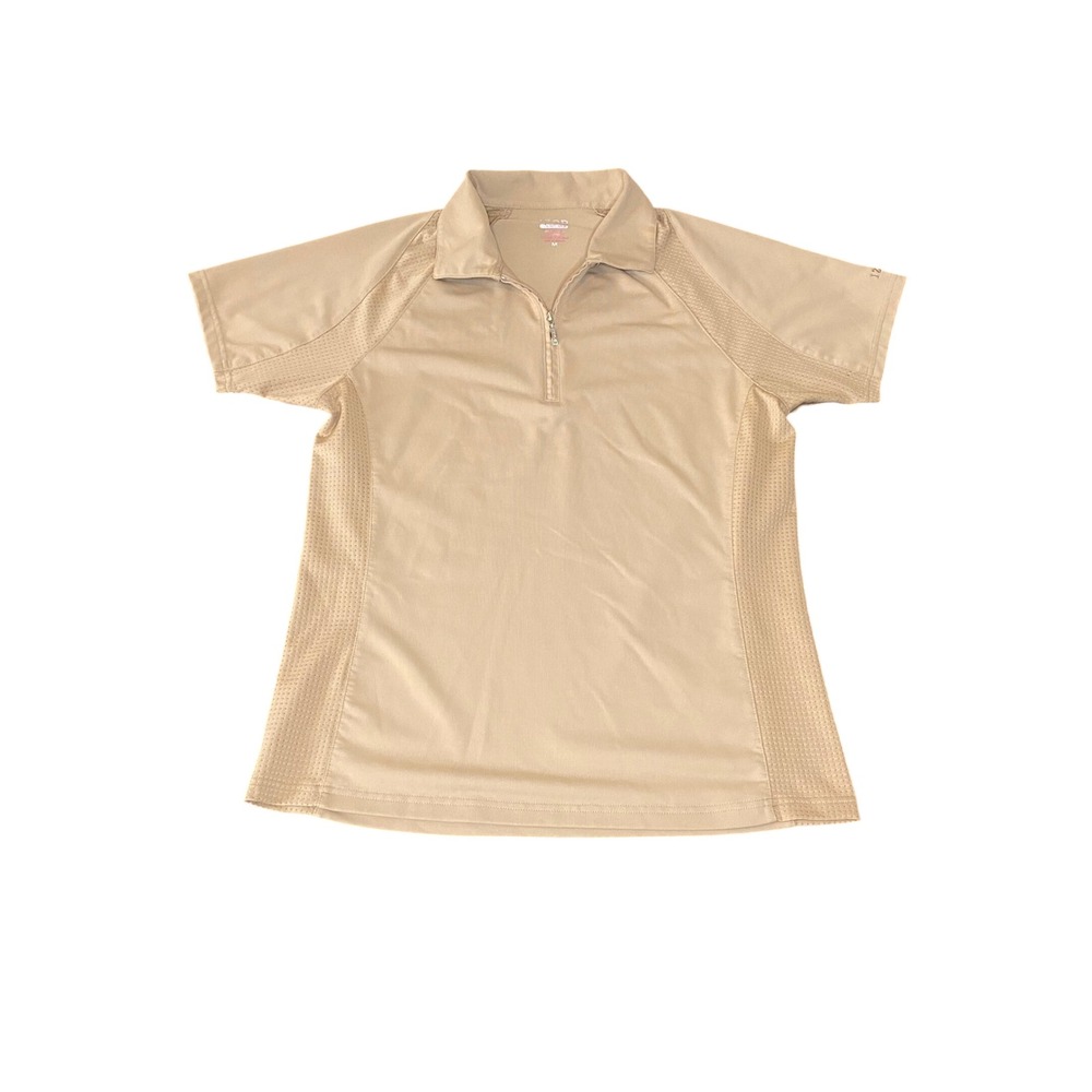 IZOD Golf Womens Short Sleeve Quarter Zip Polo Shirt Light Khaki Tan Size M